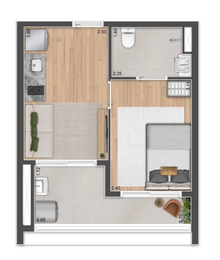 Planta 1 suíte · 33 m²
