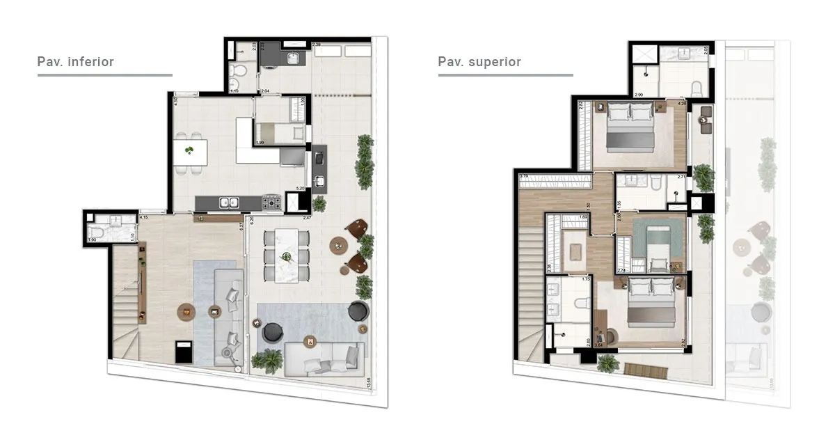 Planta Duplex · 3 suítes · 210 m²