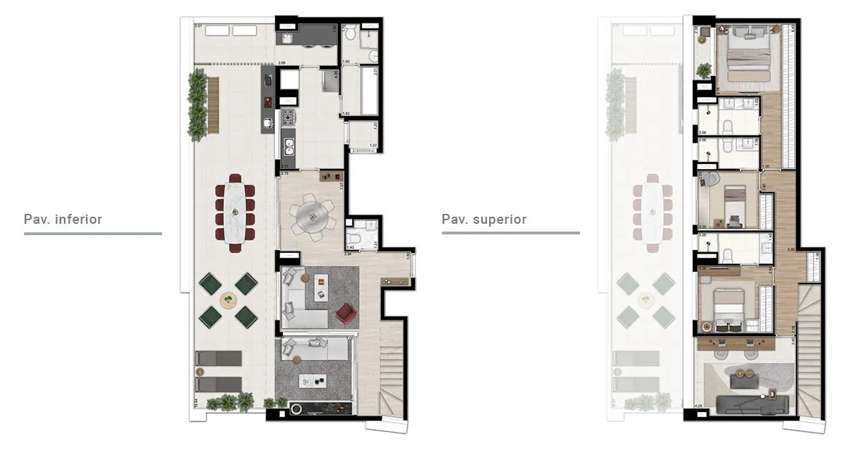 Planta Duplex garden · 3 suítes · 241 m²