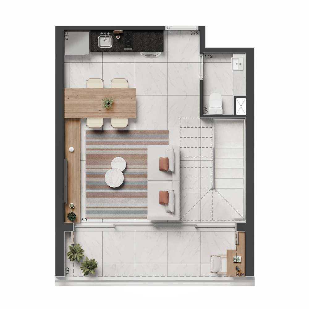 Planta Duplex · 1 suíte · 53 m²