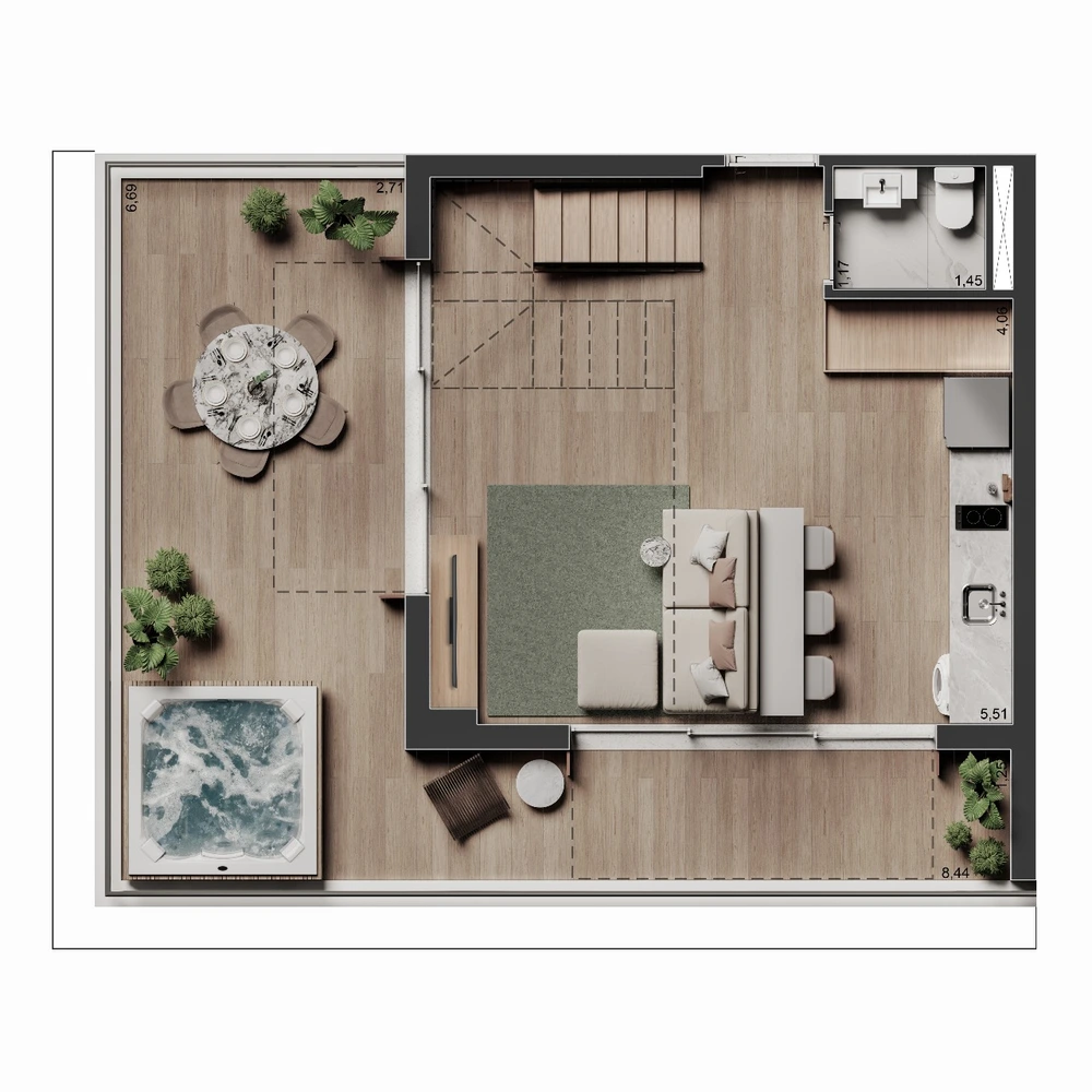Planta Duplex · 1 suíte · 84 m²