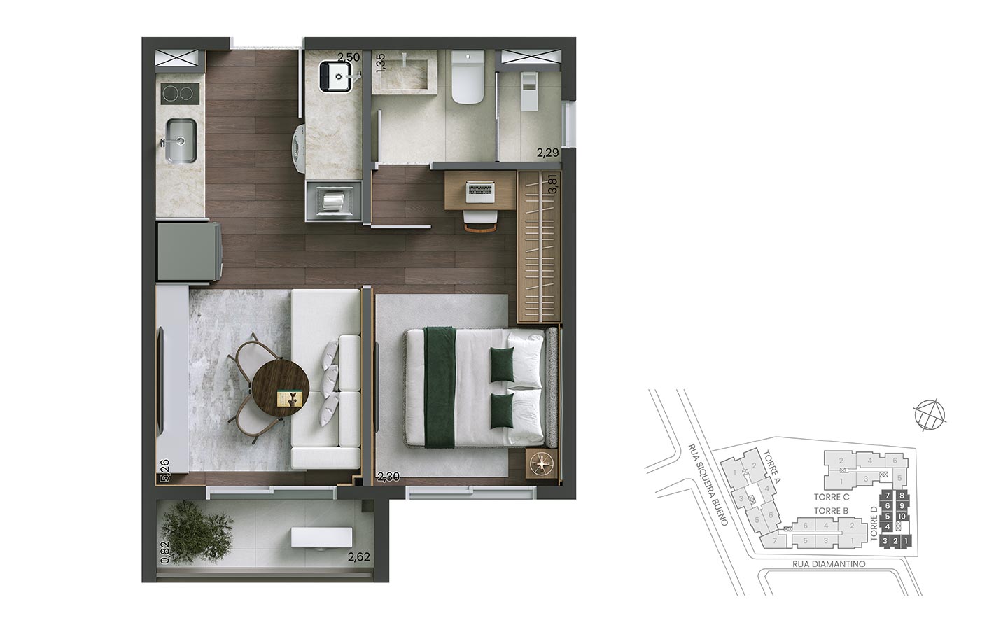 Planta 1 suíte · 31 m²