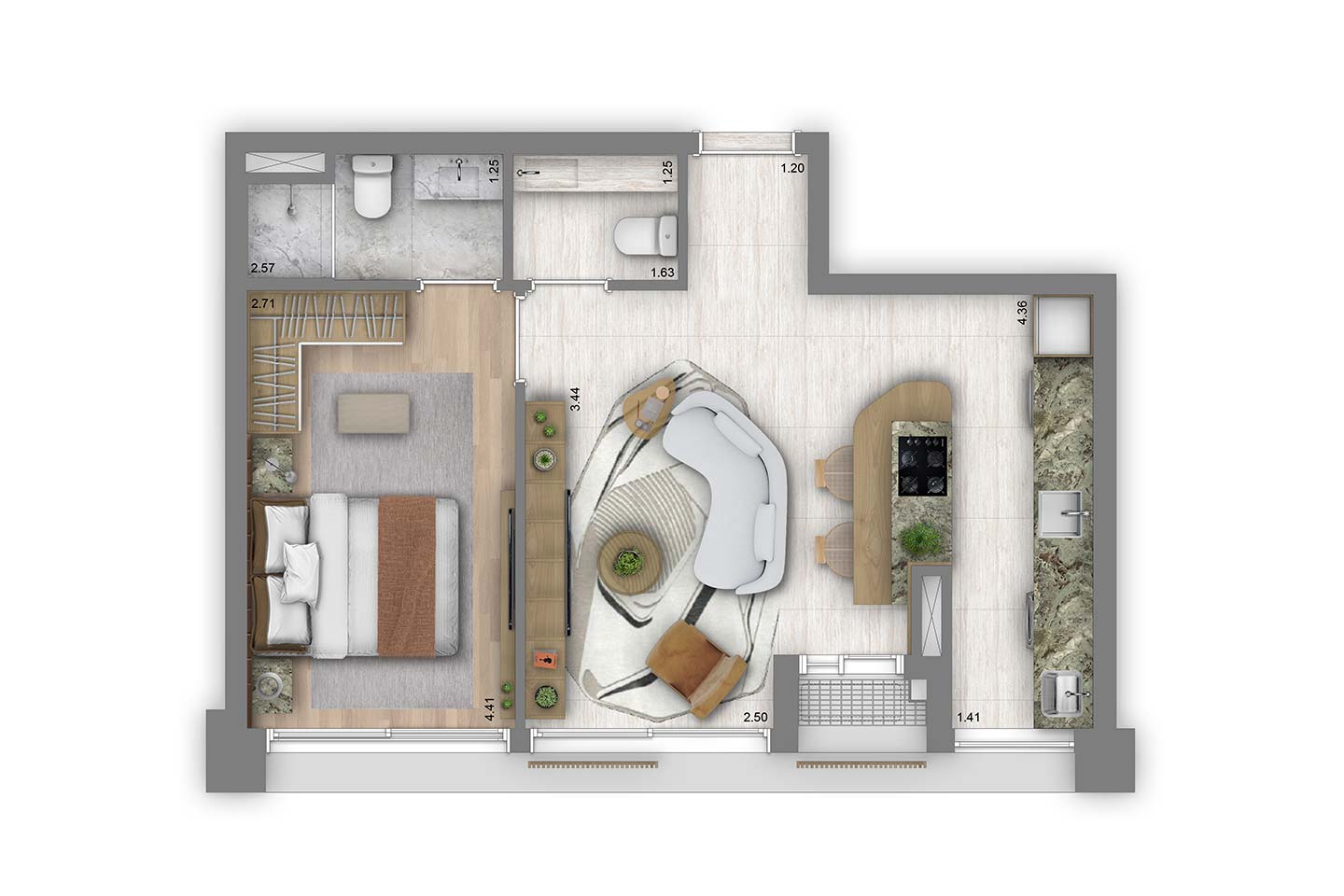 Planta 1 suíte · 54 m²