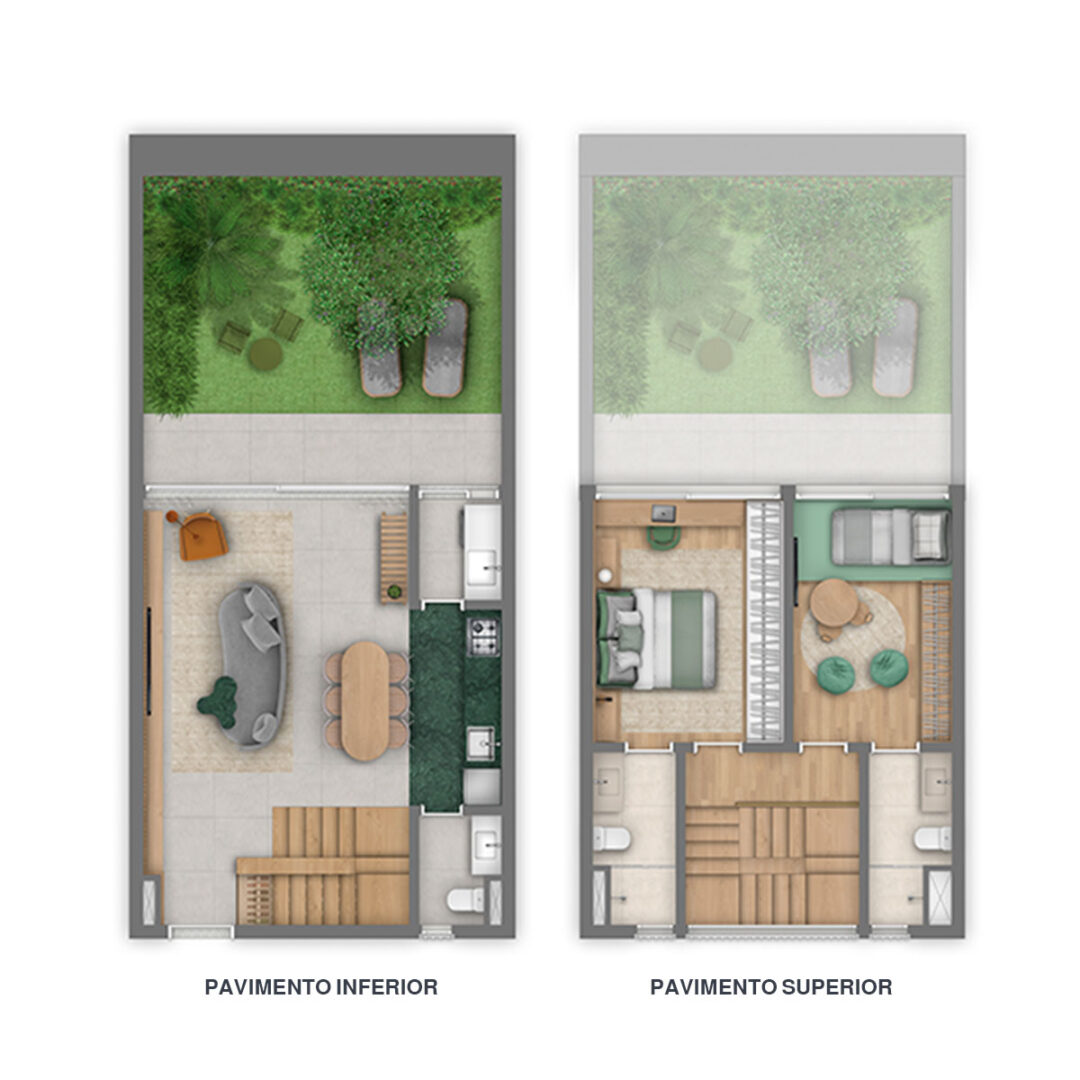 Planta Casa Jardim · 2 suítes · 134,53 m²