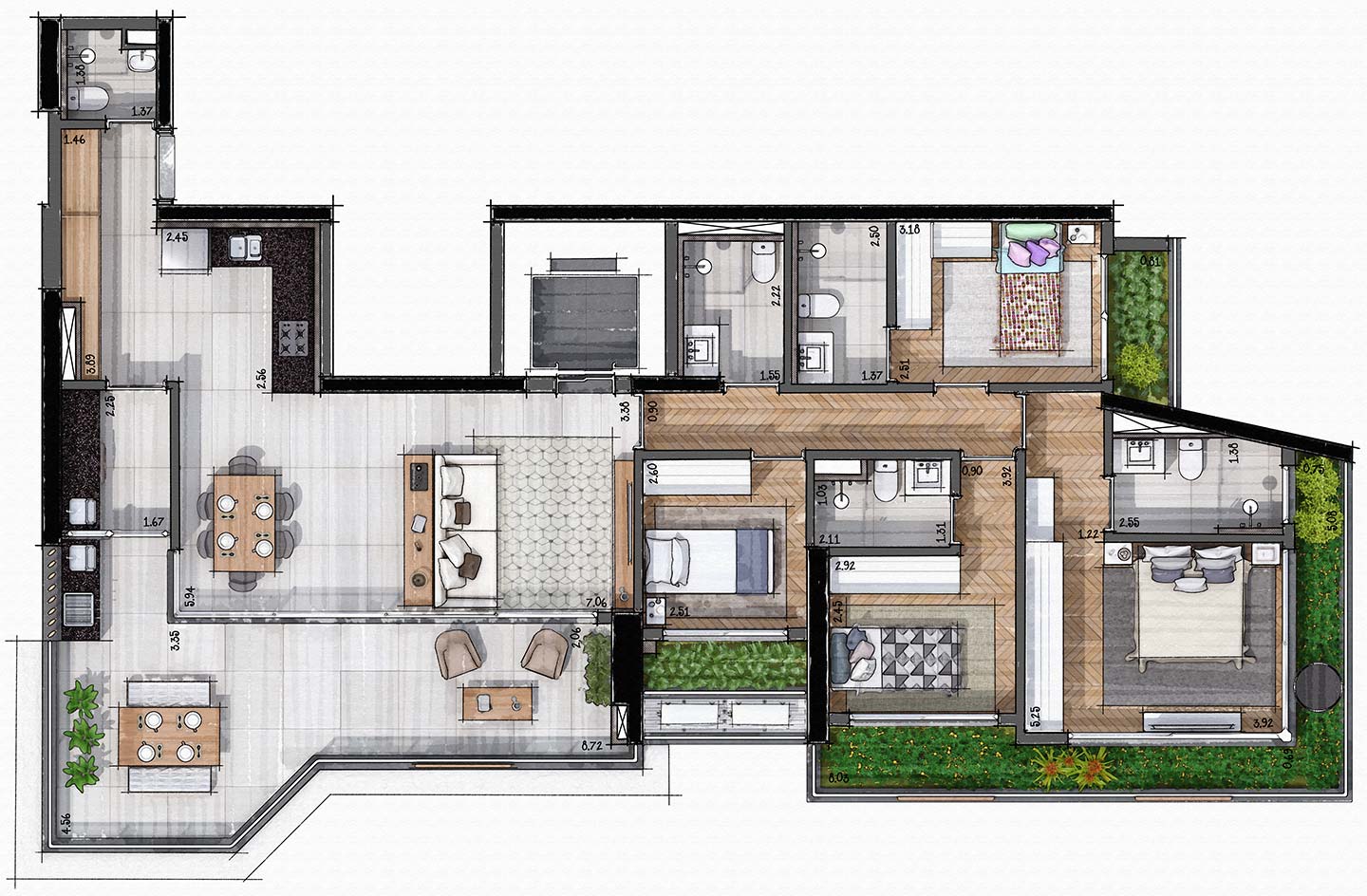 Planta Pétala e Folhagem · 3 suítes · 167 m²
