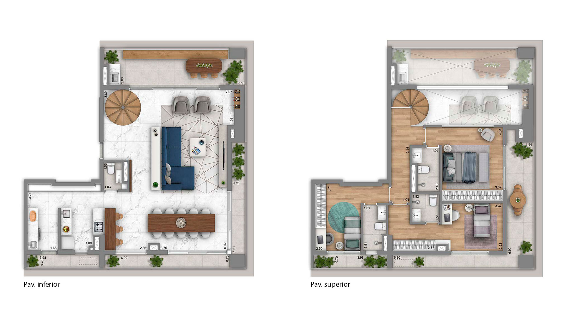 Planta Duplex · 3 suítes · 205,90 m²