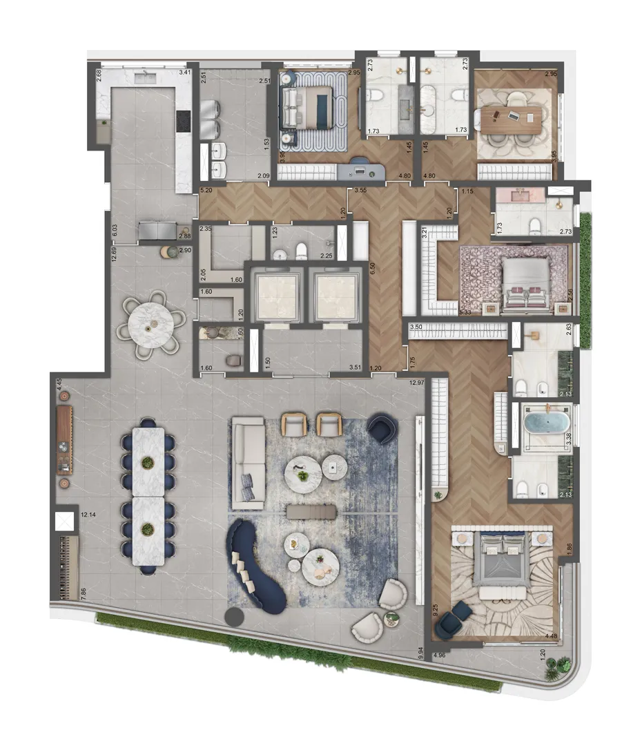 Planta 4 suítes · 360 m²