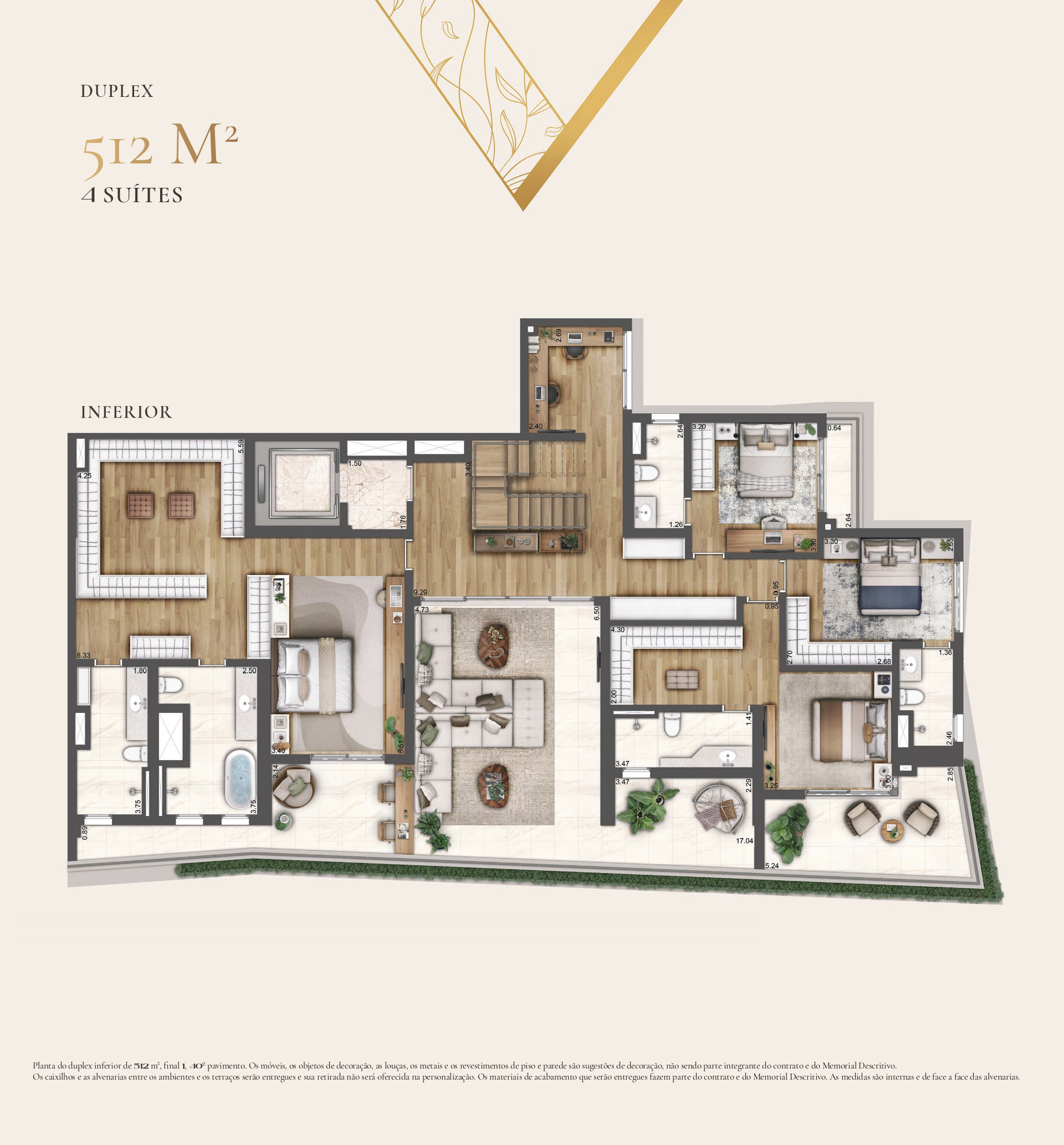 Planta Duplex · 4 suítes · 512 m²