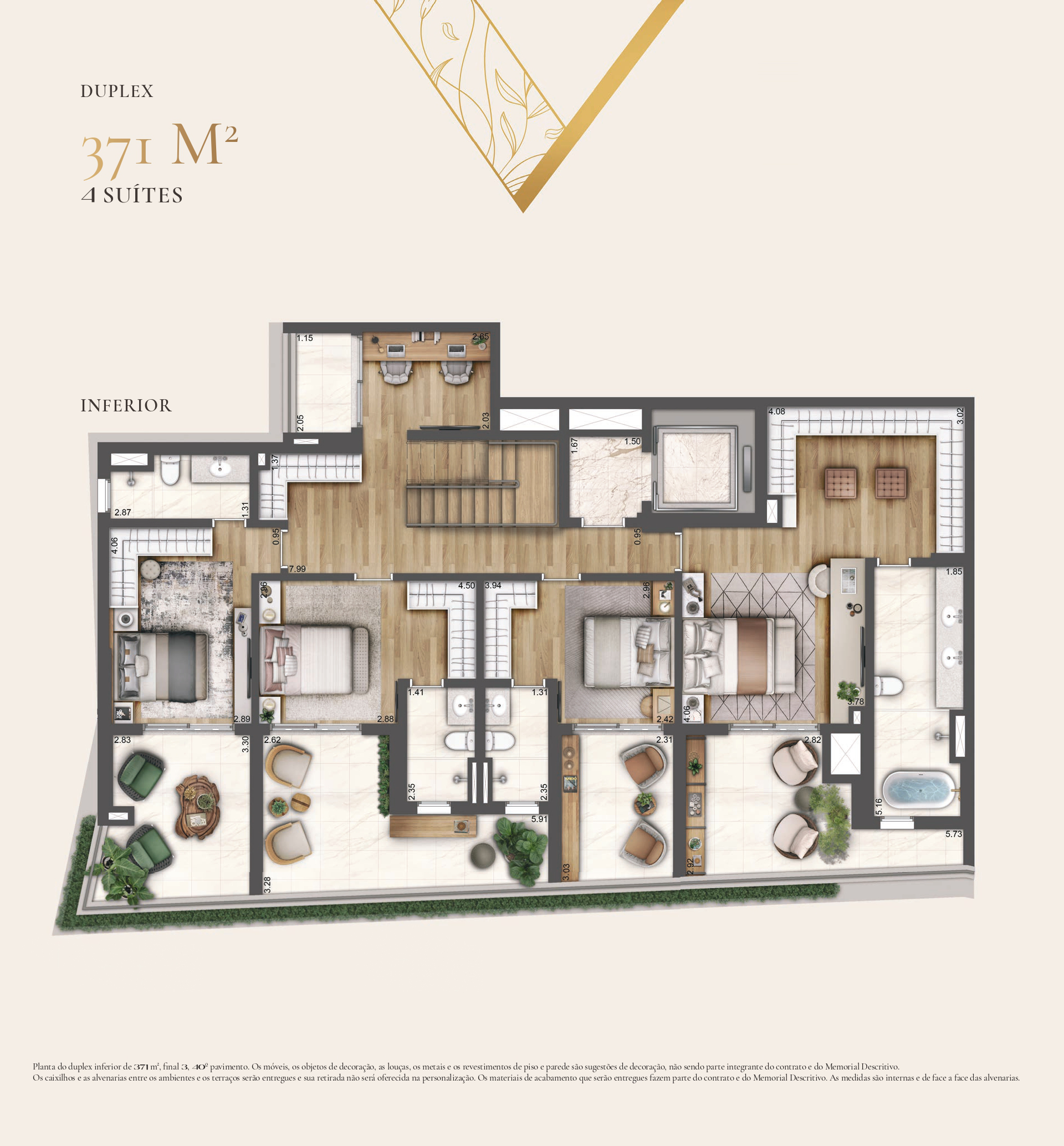 Planta Duplex · 4 suítes · 371 m²