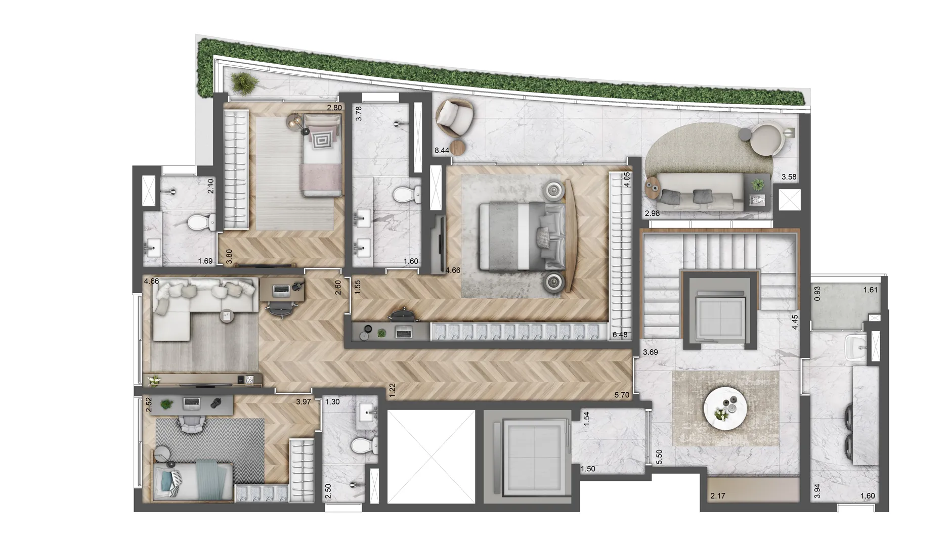 Planta Cobertura duplex · 291 m²