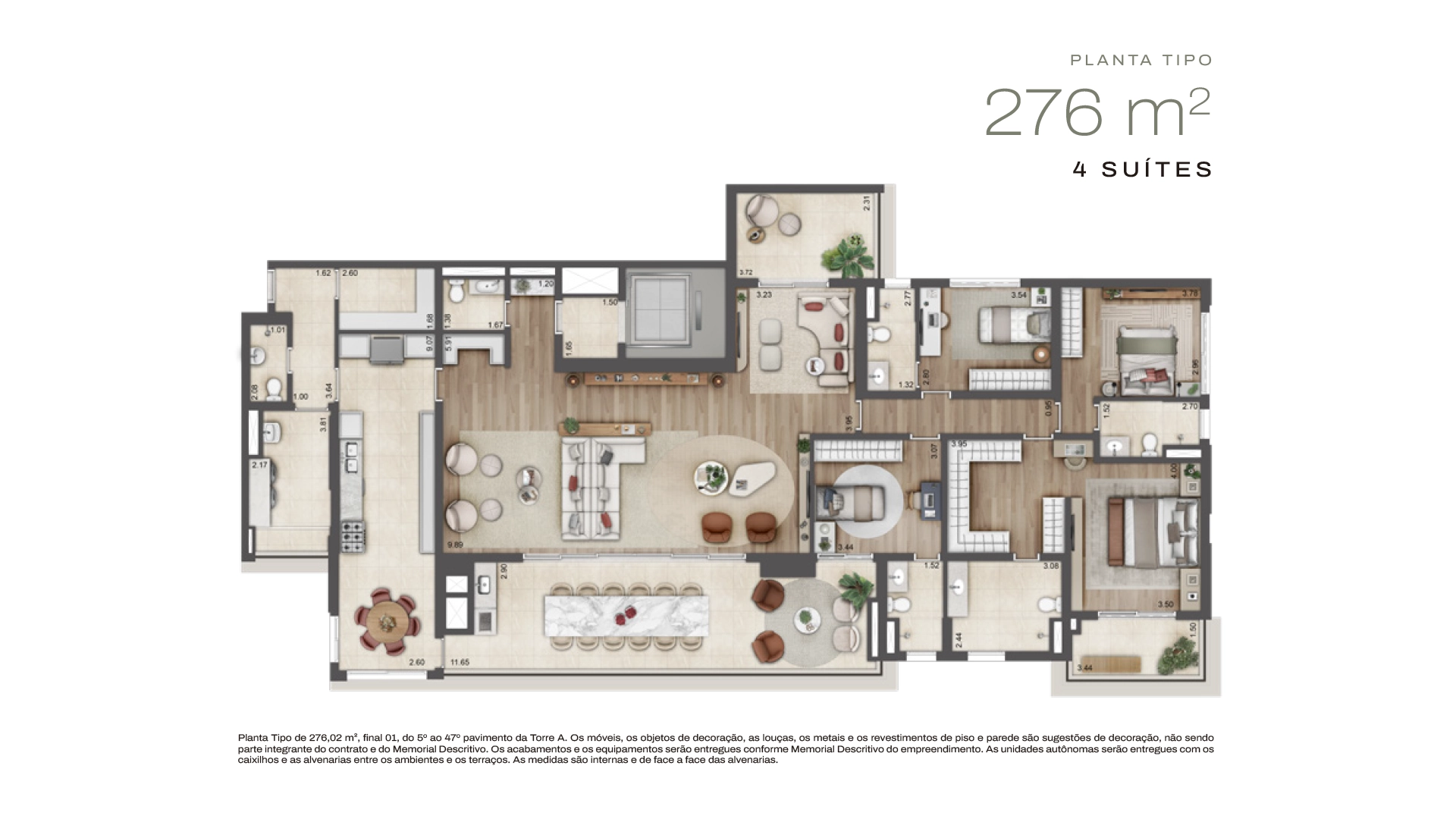 Planta 4 suítes · 276 m²