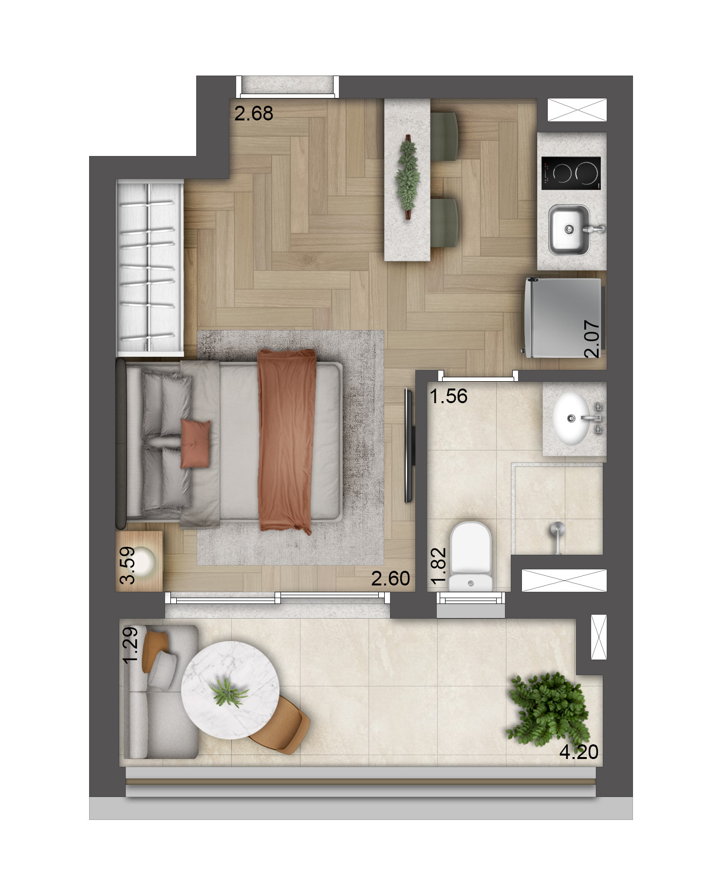 Planta Studio · 27 m²