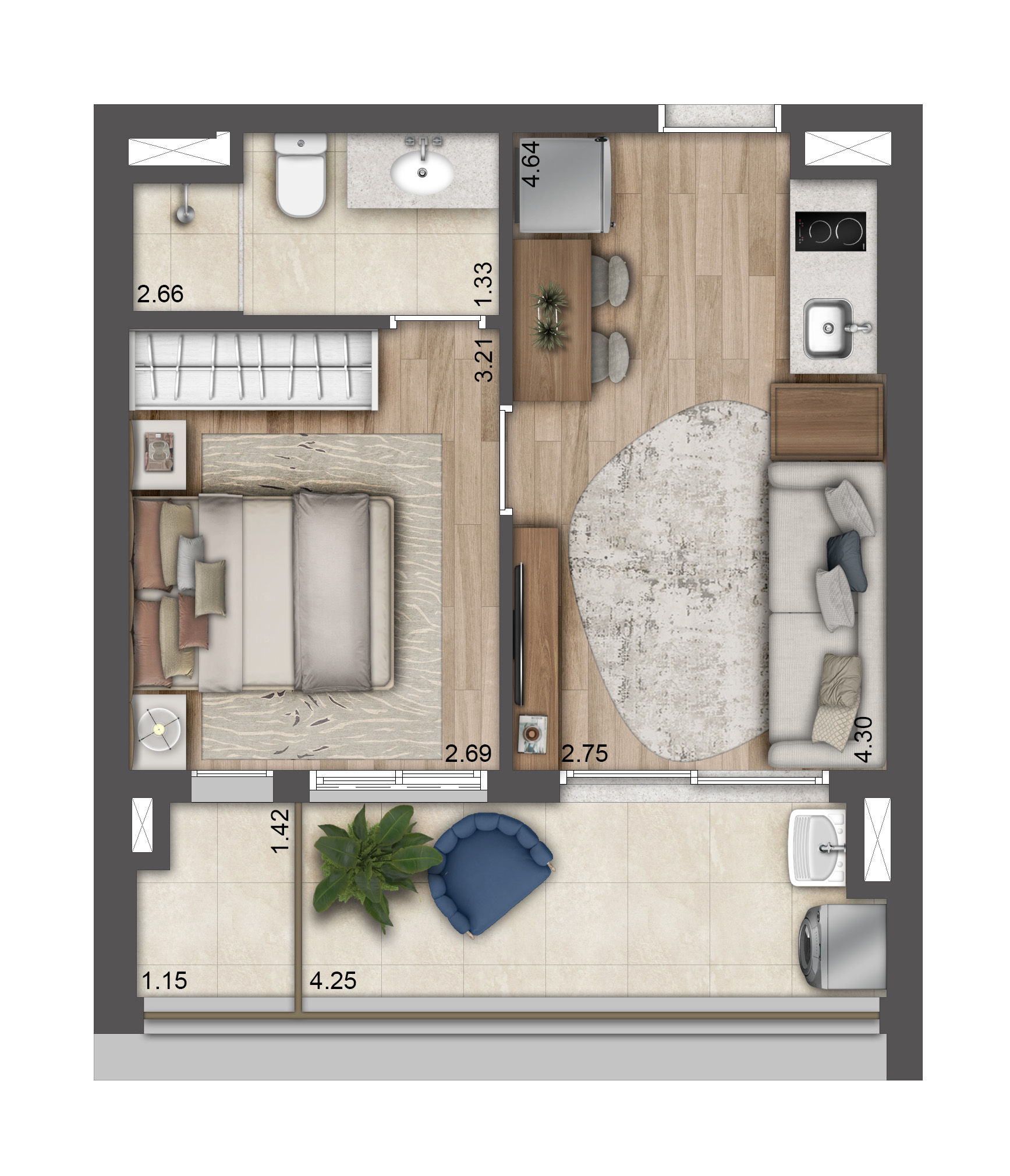 Planta 1 dorm · 38 m²