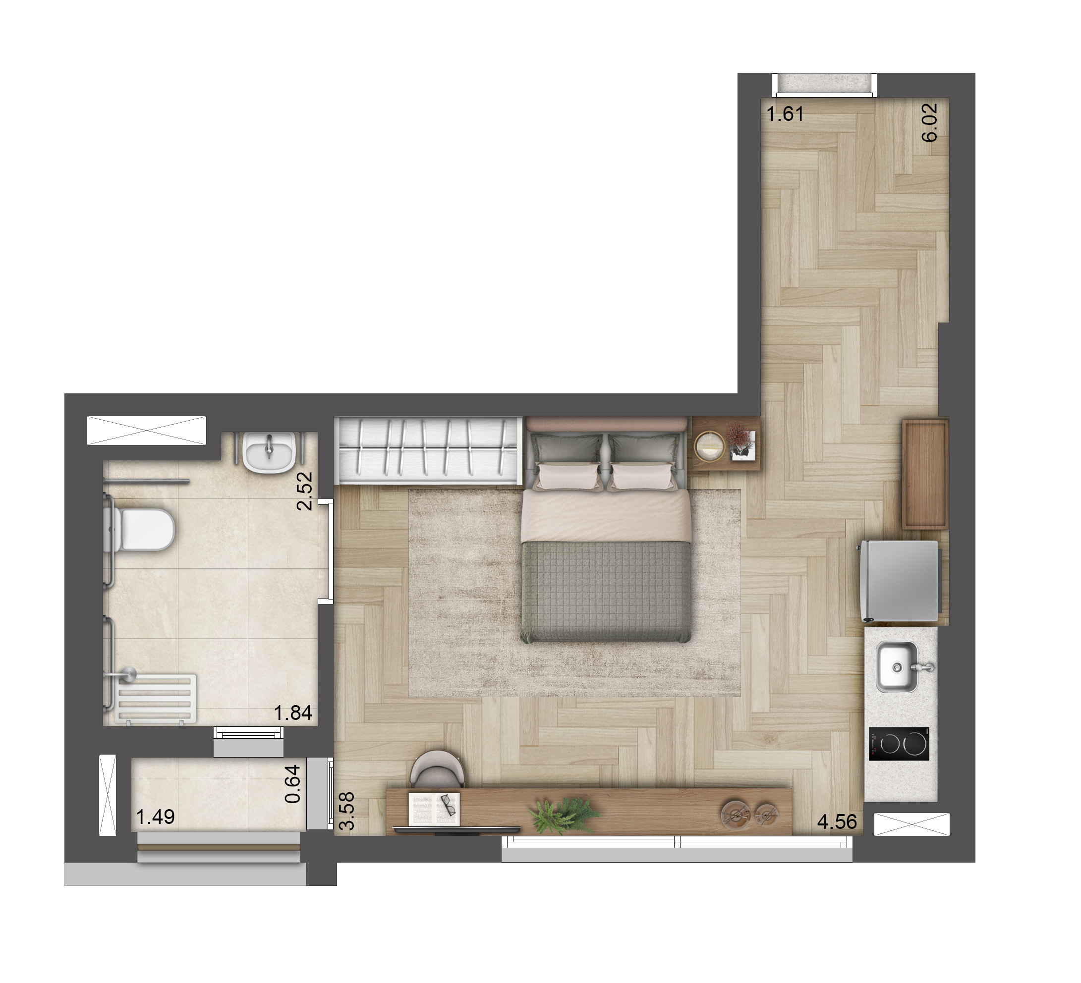 Planta Studio · 35 m²