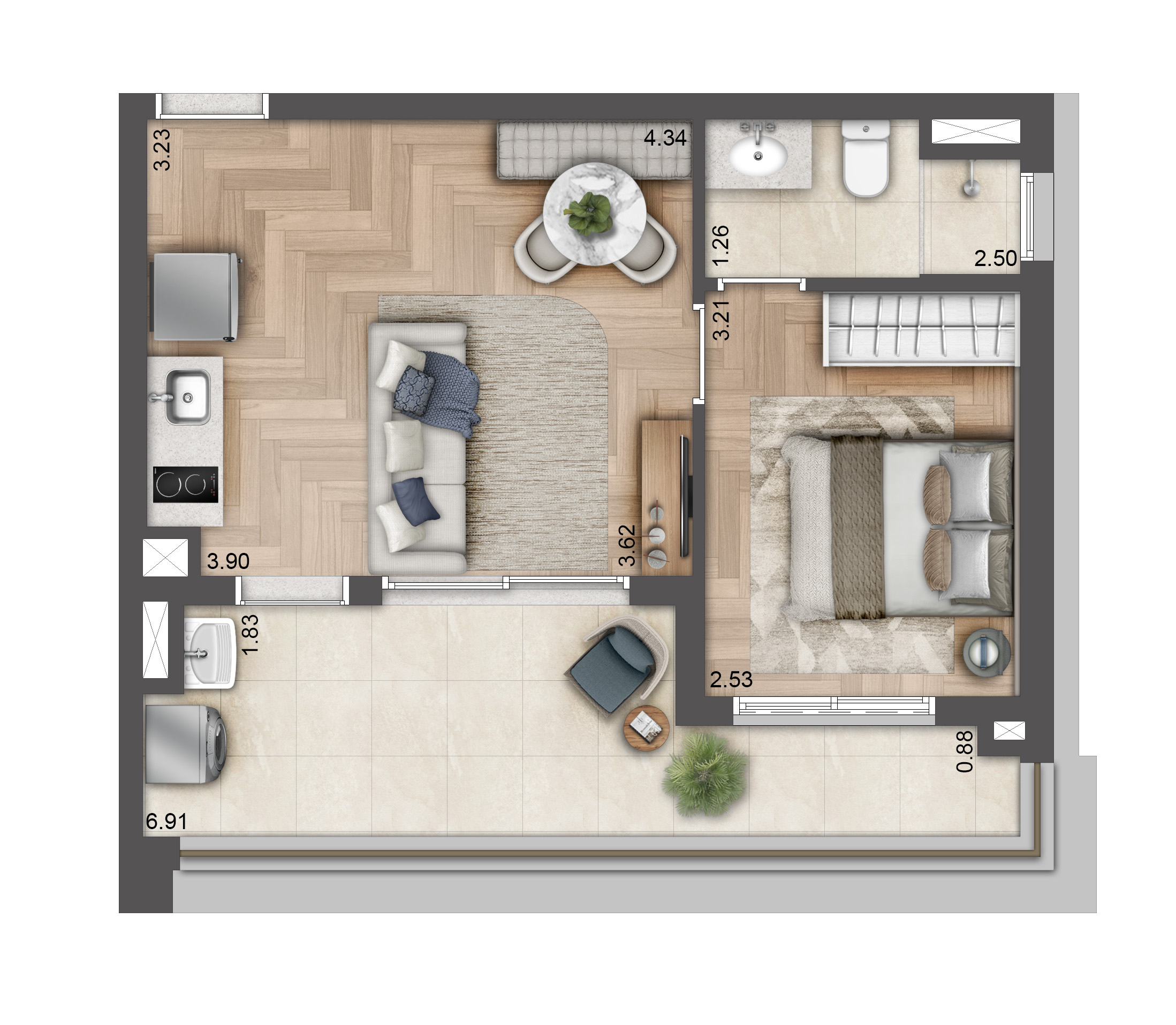 Planta 1 dorm · 43 m²