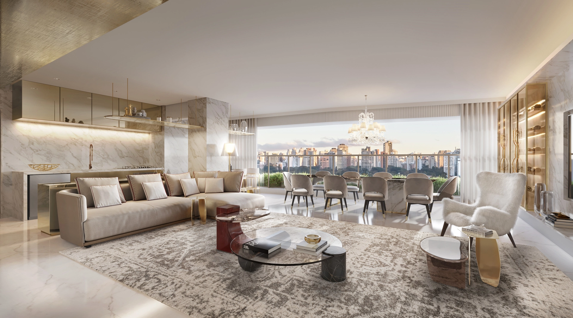 Living do Apartamento Decorado de 264 m² do Le Six Residences