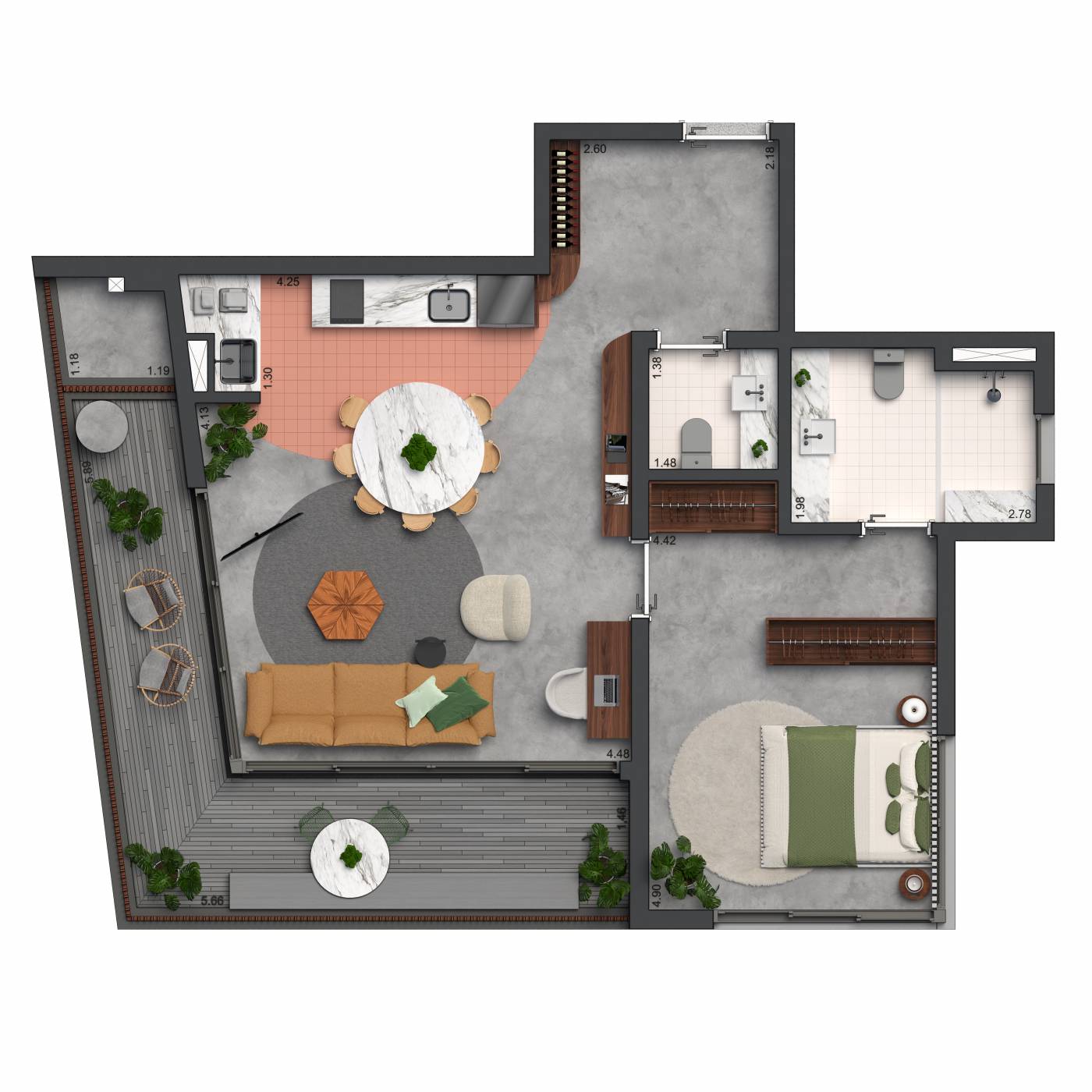 Planta 1 suíte · 90 m²