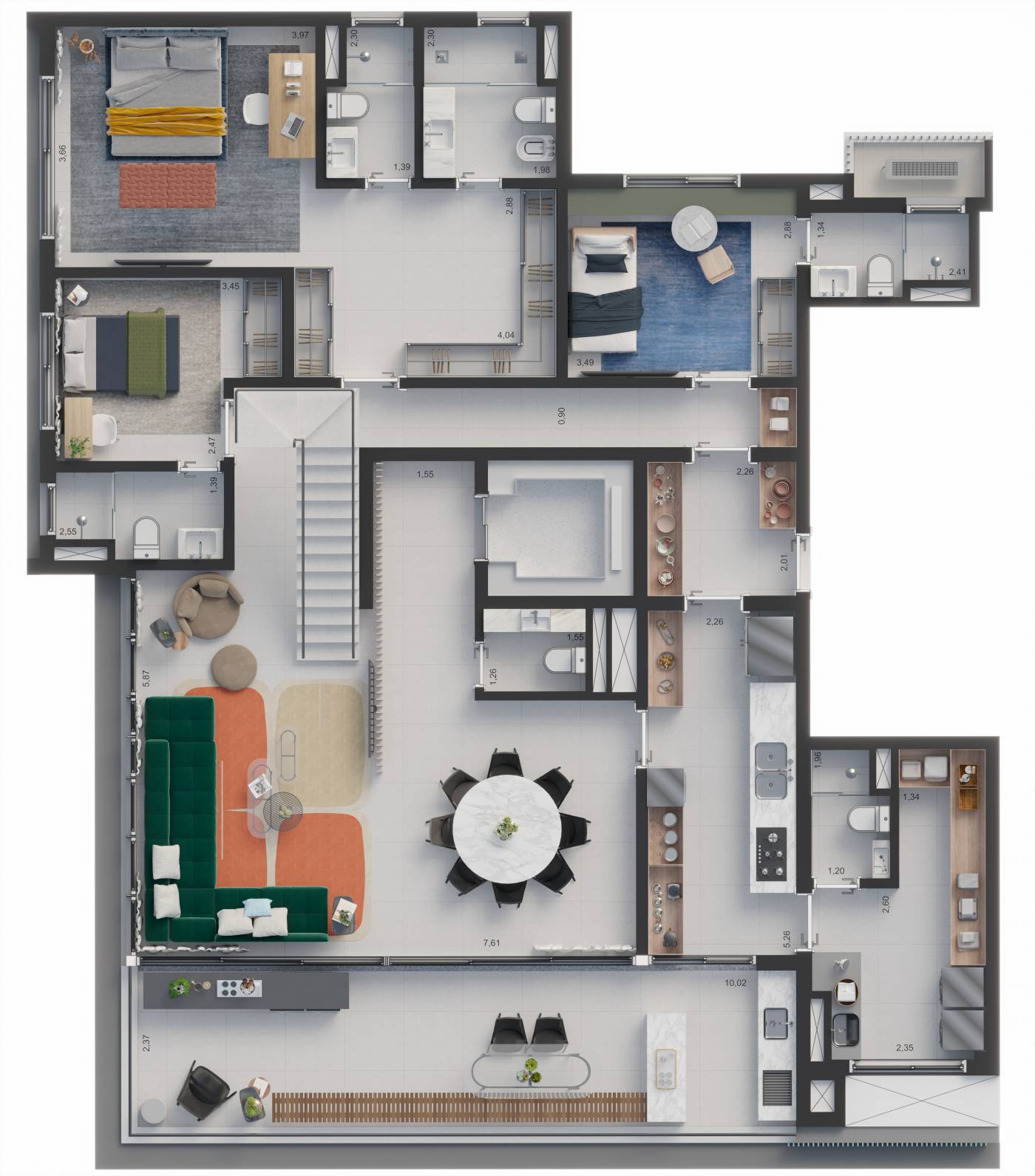 Planta Duplex · 3 suítes · 370 m²