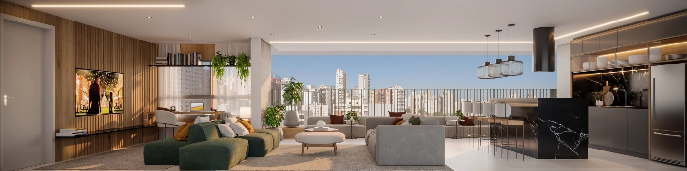 Living ampliado do apartamento de 198 m² do Biotique Ibirapuera