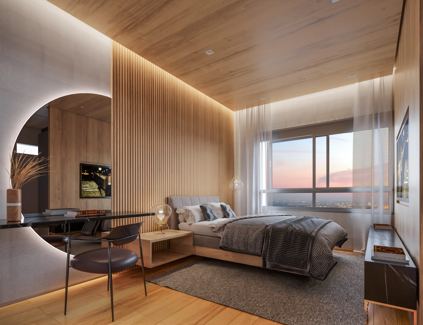 Suíte master do apartamento de 248 m² do Biotique Ibirapuera