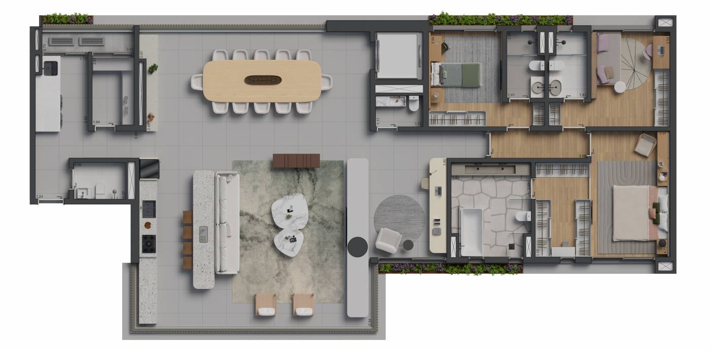 Planta 3 suítes · 248 m²