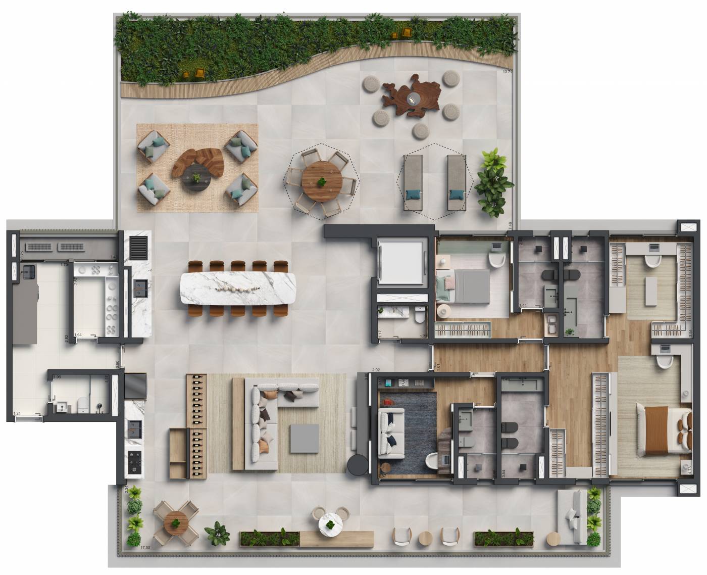 Planta Giardino · 3 suítes · 368 m²