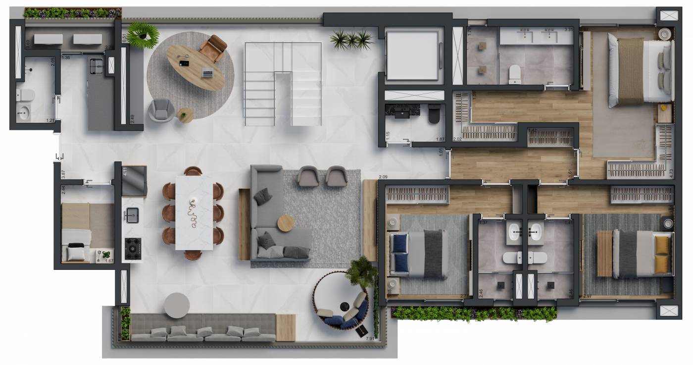 Planta Cobertura duplex · 3 suítes · 360 m²