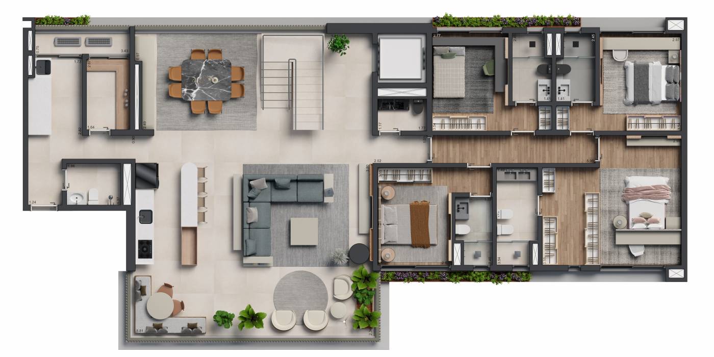 Planta Duplex · 4 suítes · 426 m²