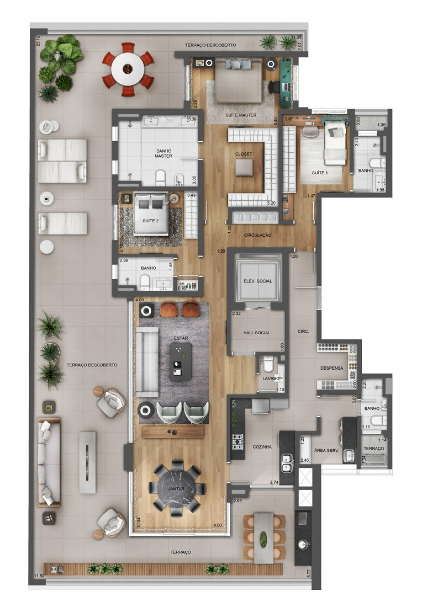 Planta Giardino · 3 suítes · 315 m²