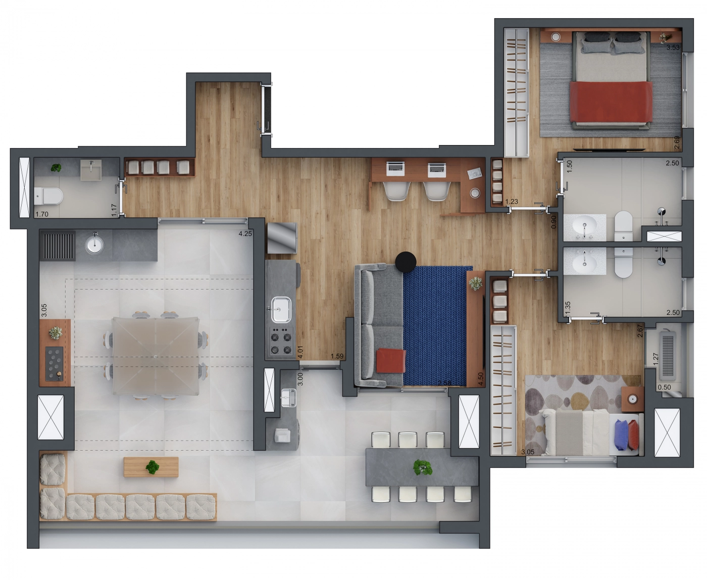 Planta Penthouse · 2 suítes · 109 m²