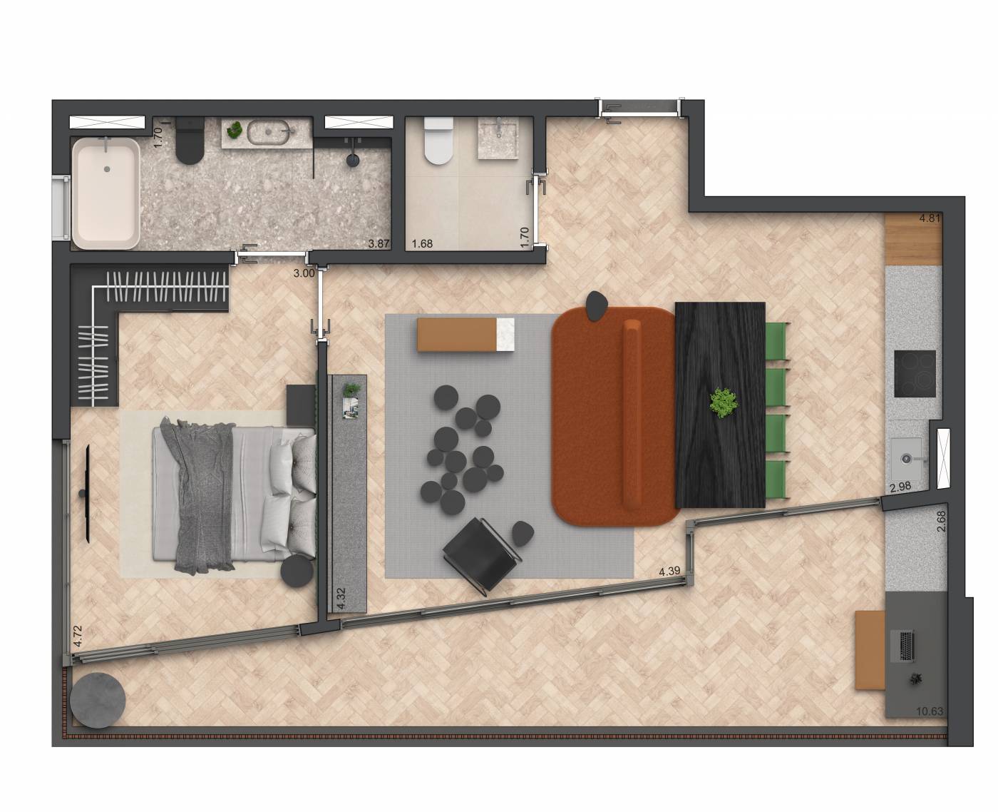 Planta 1 suíte · 88 m²