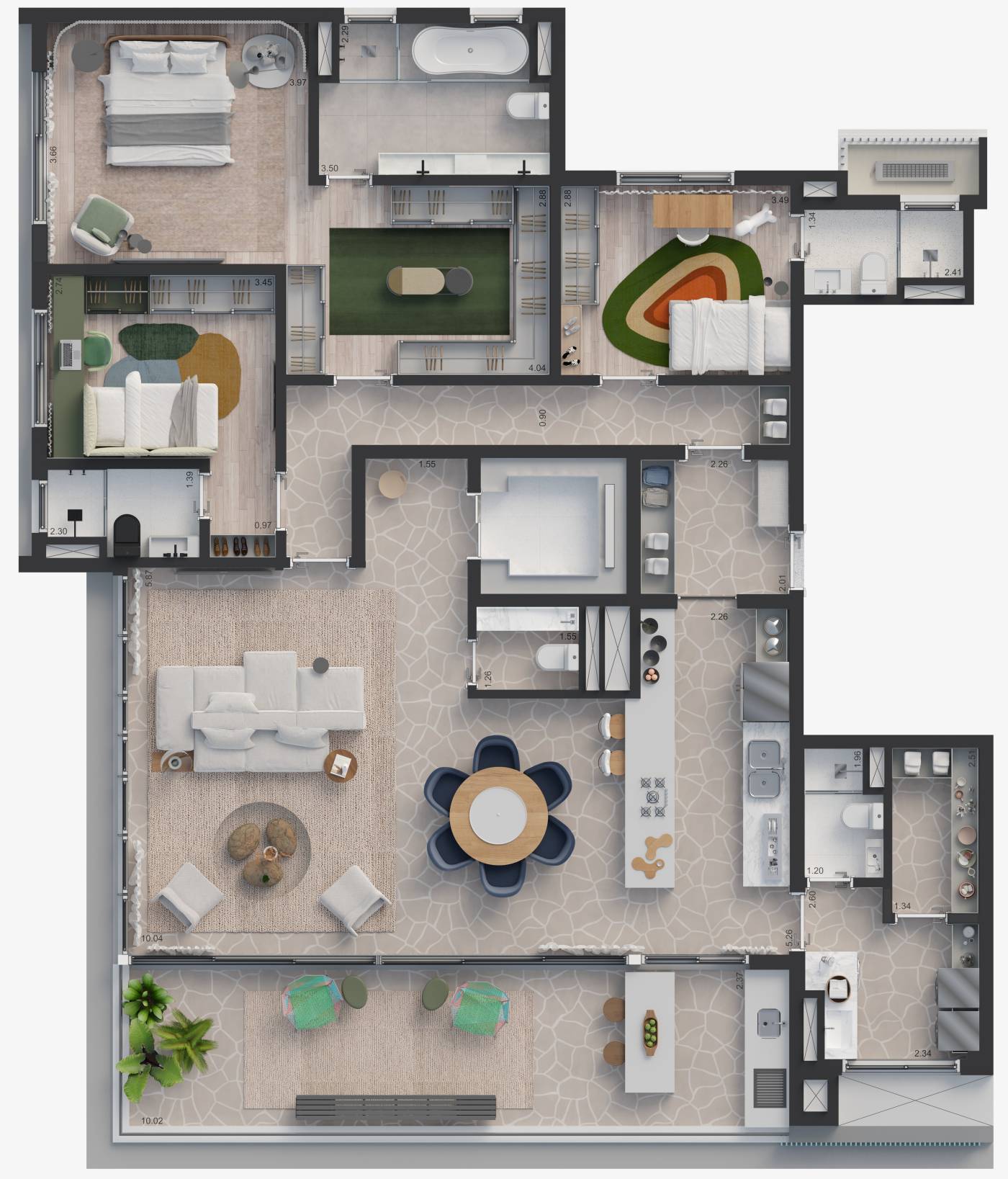 Planta 3 suítes · 210 m²
