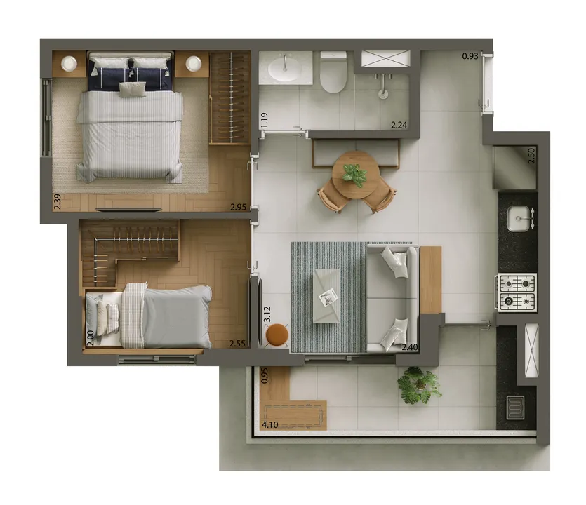 Planta 2 dorms · 38 m²
