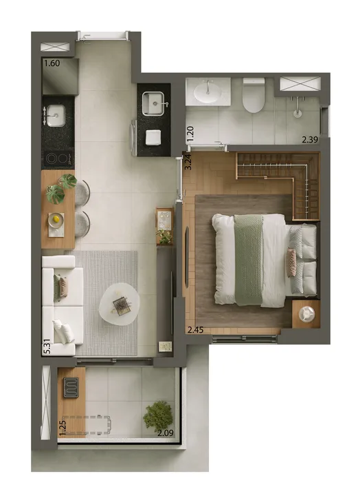 Planta 1 dorm · 30 m²