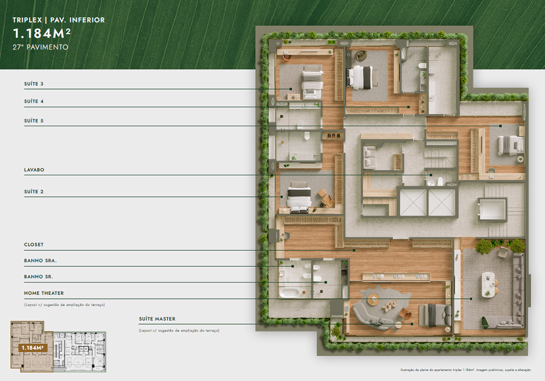 Planta Triplex · 1.184 m²