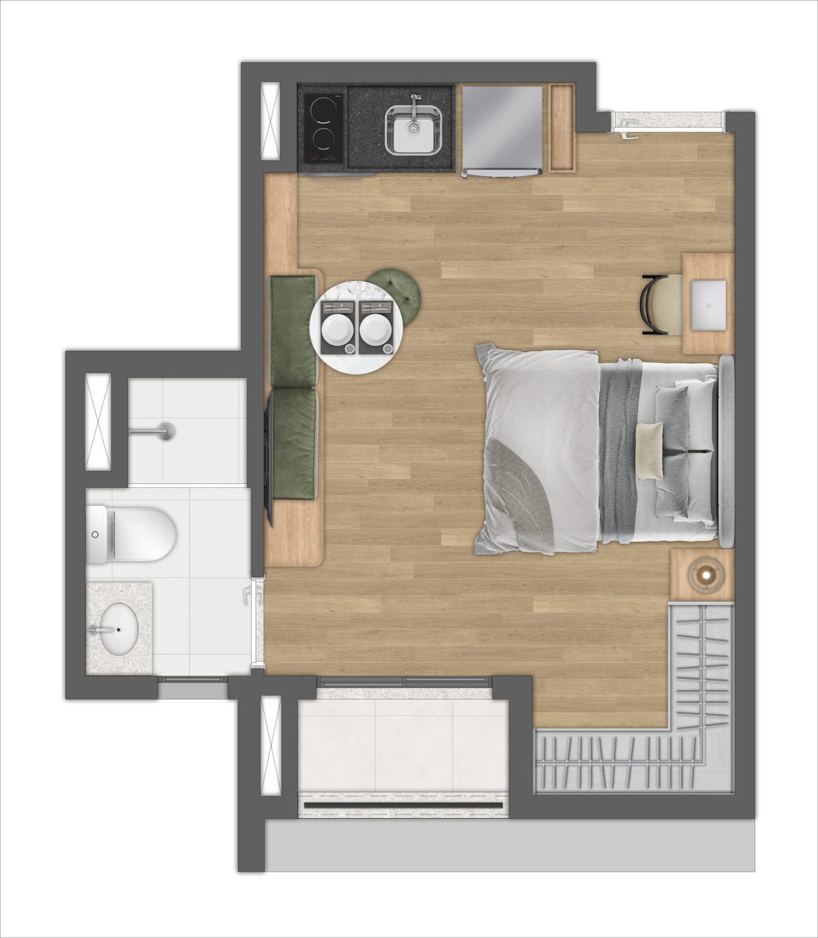 Planta Studio · 24 m²