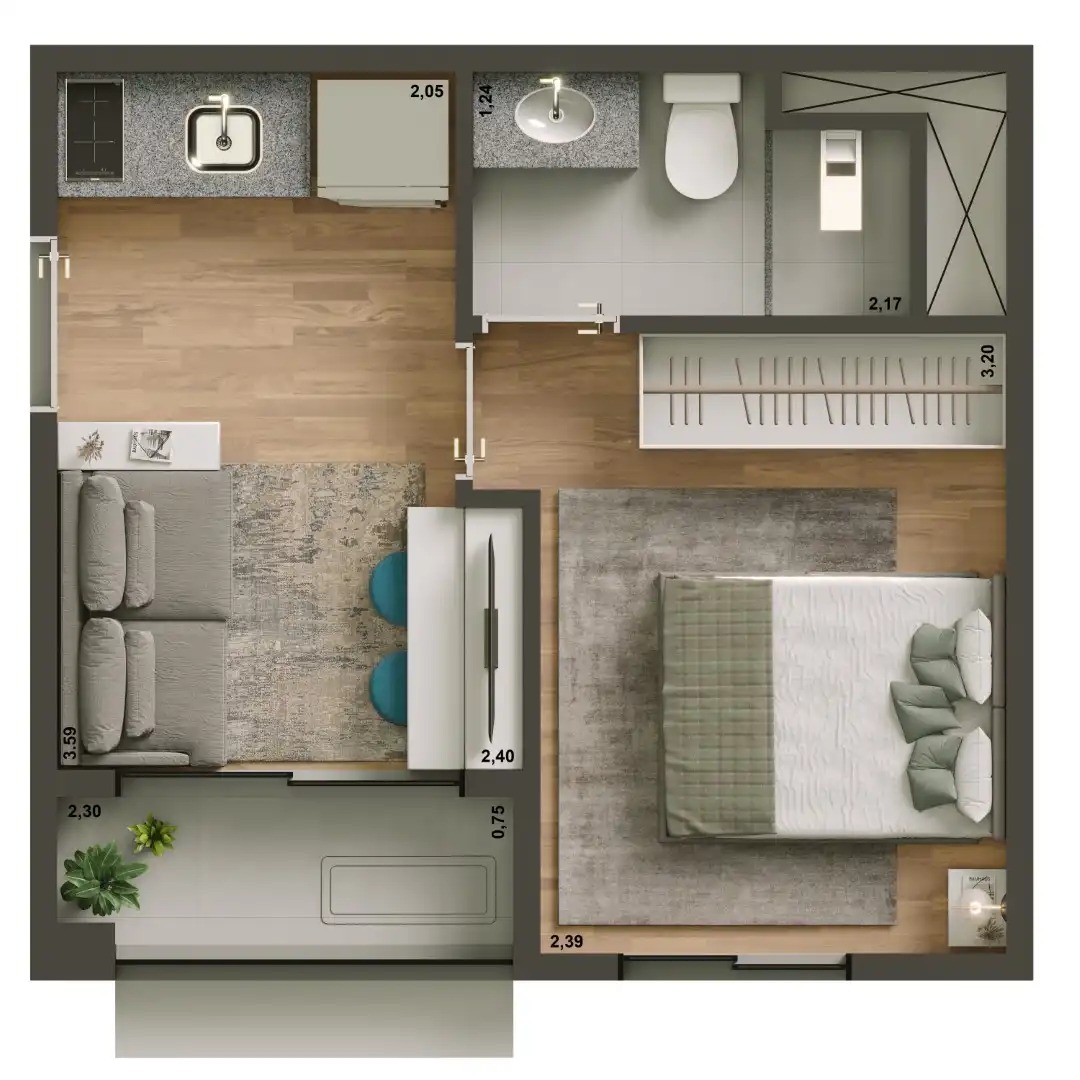 Planta 1 dorm · 28 a 29 m²