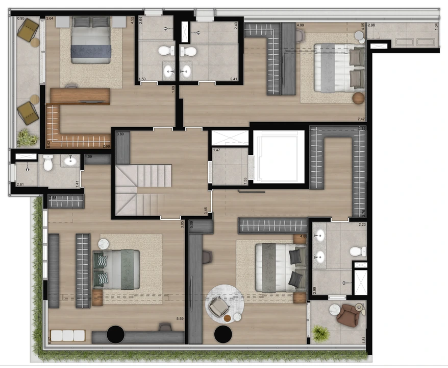 Planta Cobertura duplex · 4 suítes · 384 m²