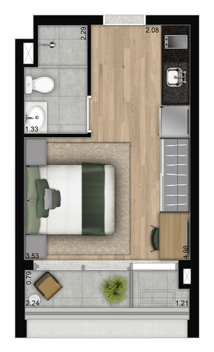 Planta Studio · 23,95 m²