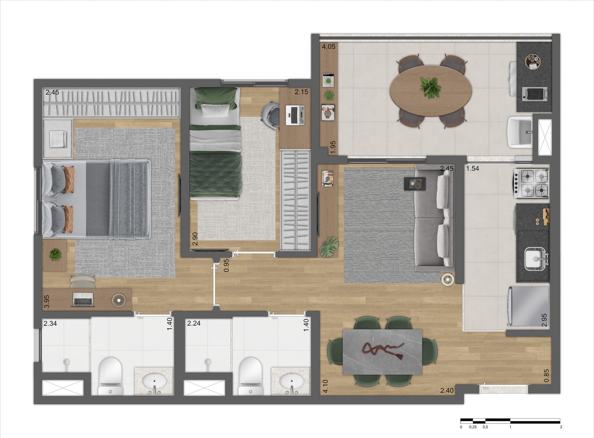 Planta 2 dorms · 55 m²