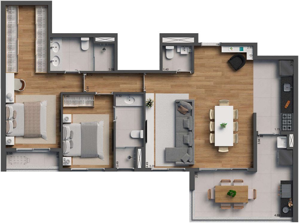 Planta 2 dorms · 97 m²
