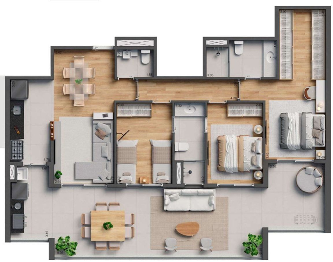 Planta 3 dorms · 122 m²