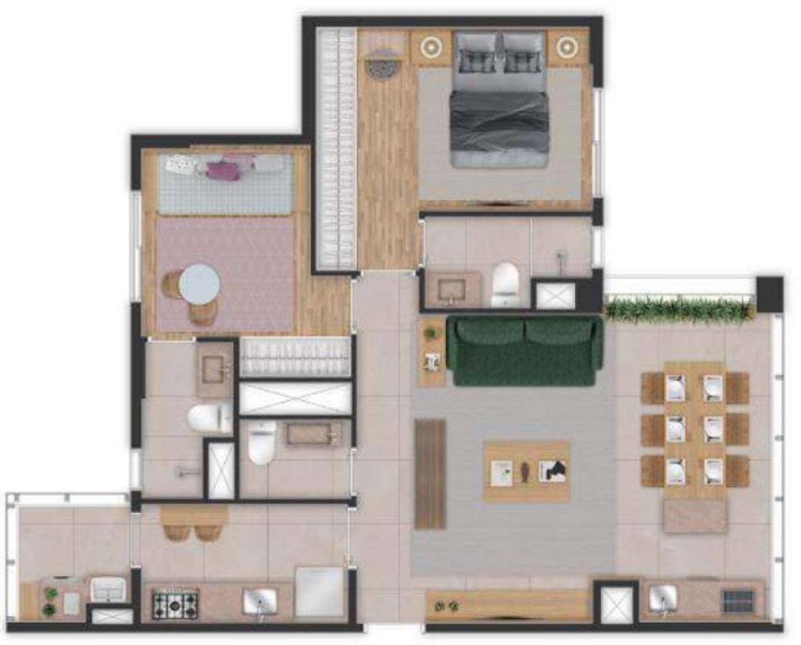 Planta 2 suítes · 73 m²