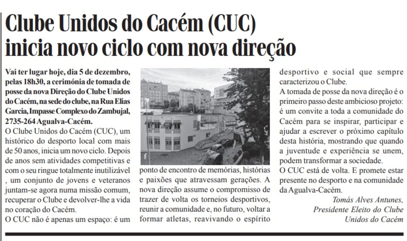 Notícia no Jornal de Sintra