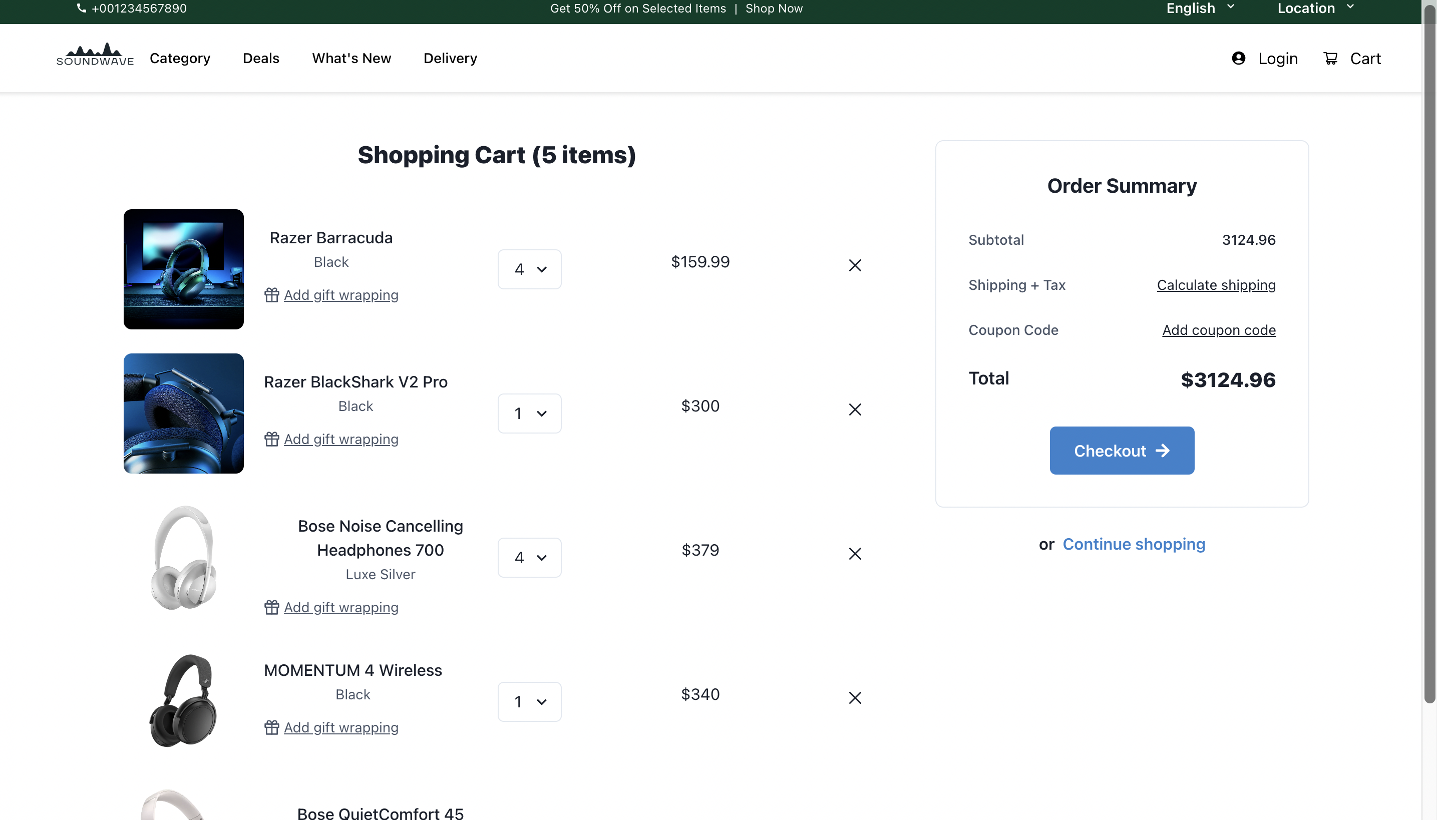 Cart page