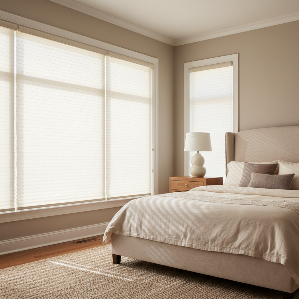 Peaceful nursery with cellular shades for insulation