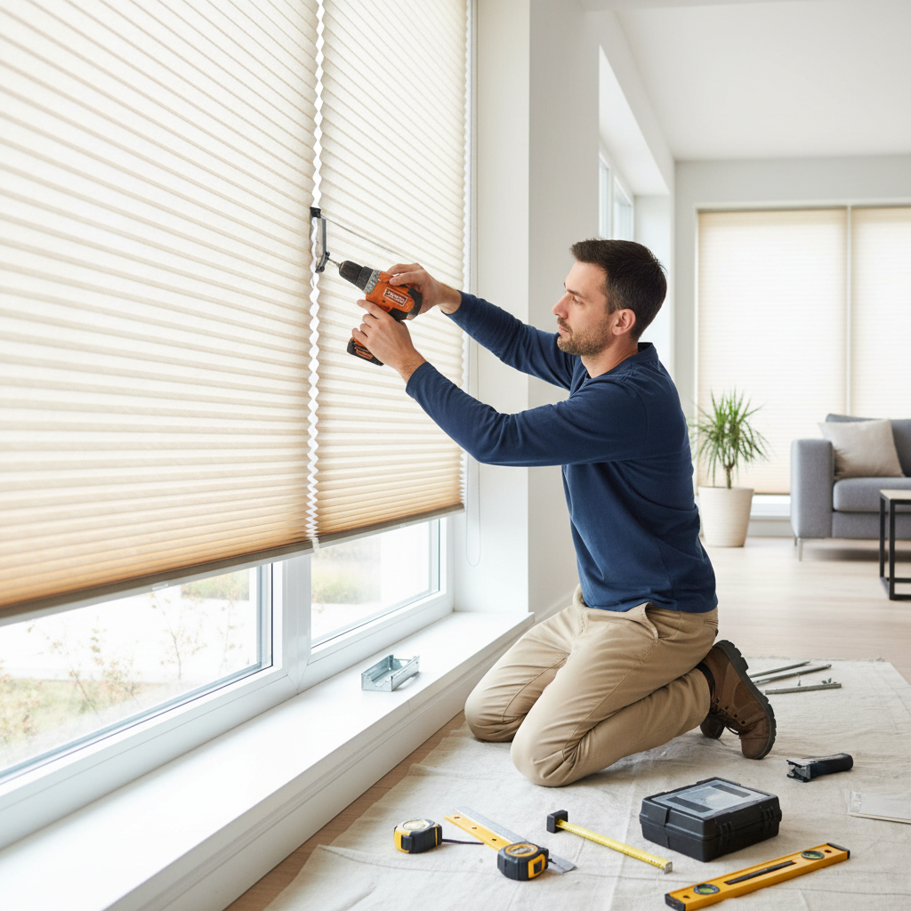 Professional installing custom window blinds
