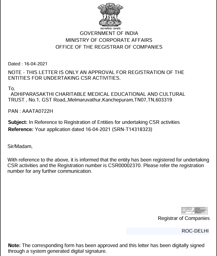 Official CSR Approval Letter