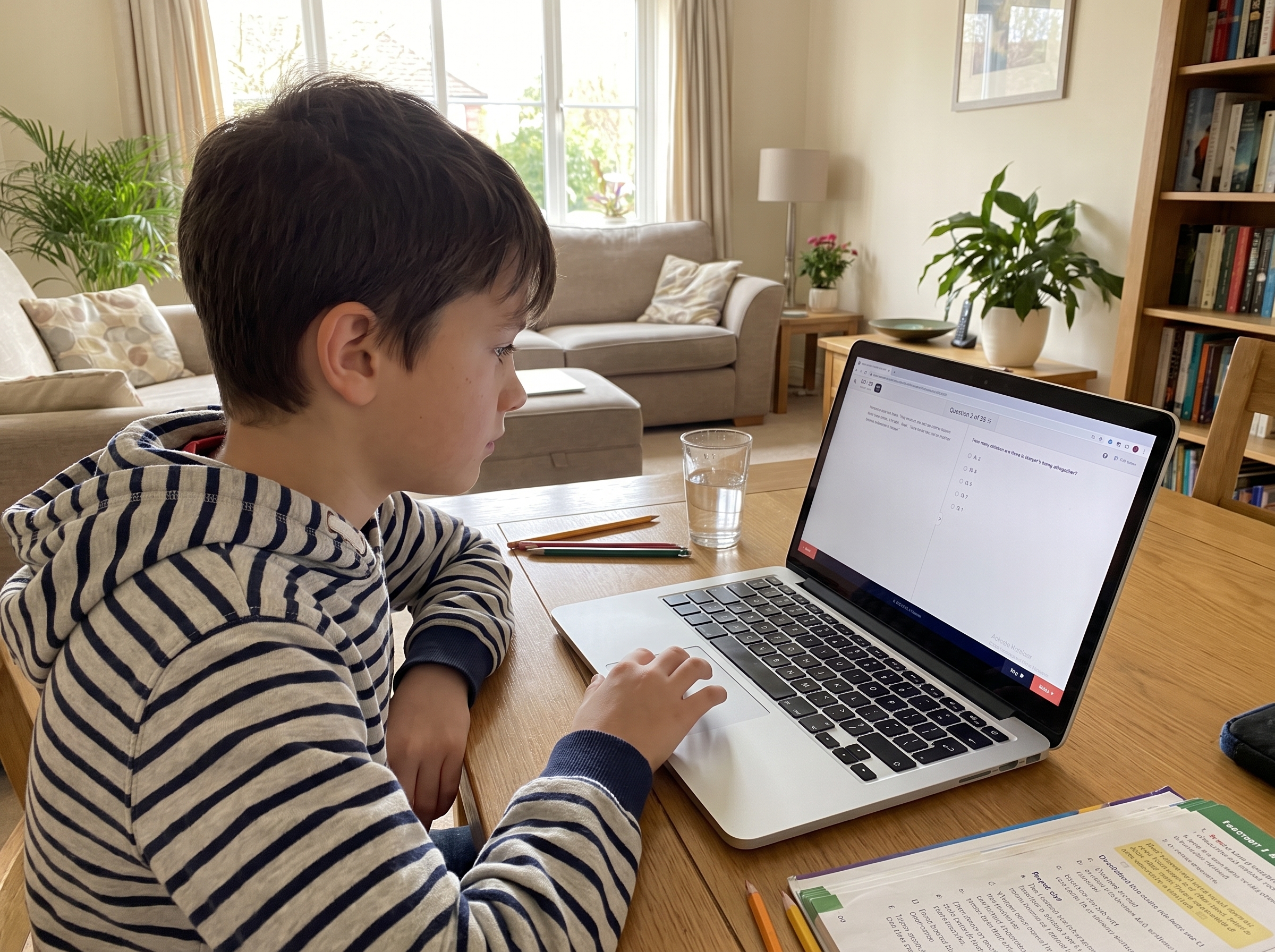 Child taking test on laptop