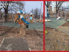 В Ярославле дорожка на детской площадке ведет в пень